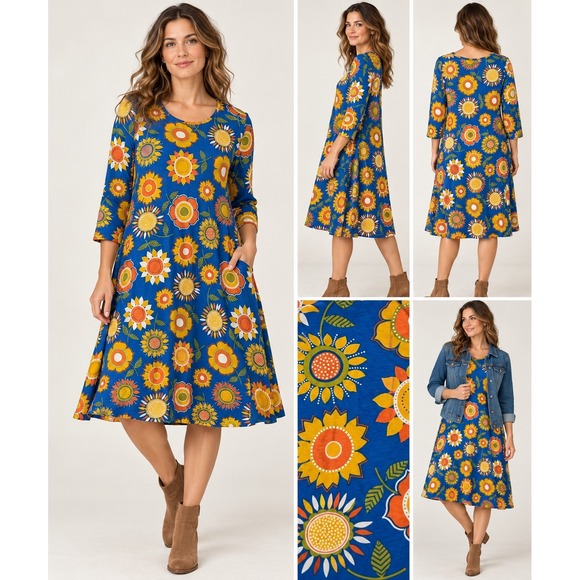 Gudrun Sjoden Dresses & Skirts - NWT Gudrun Sjoden Womens Sunflower Dress XL Jersey Boho Lagenlook Blue Artsy
